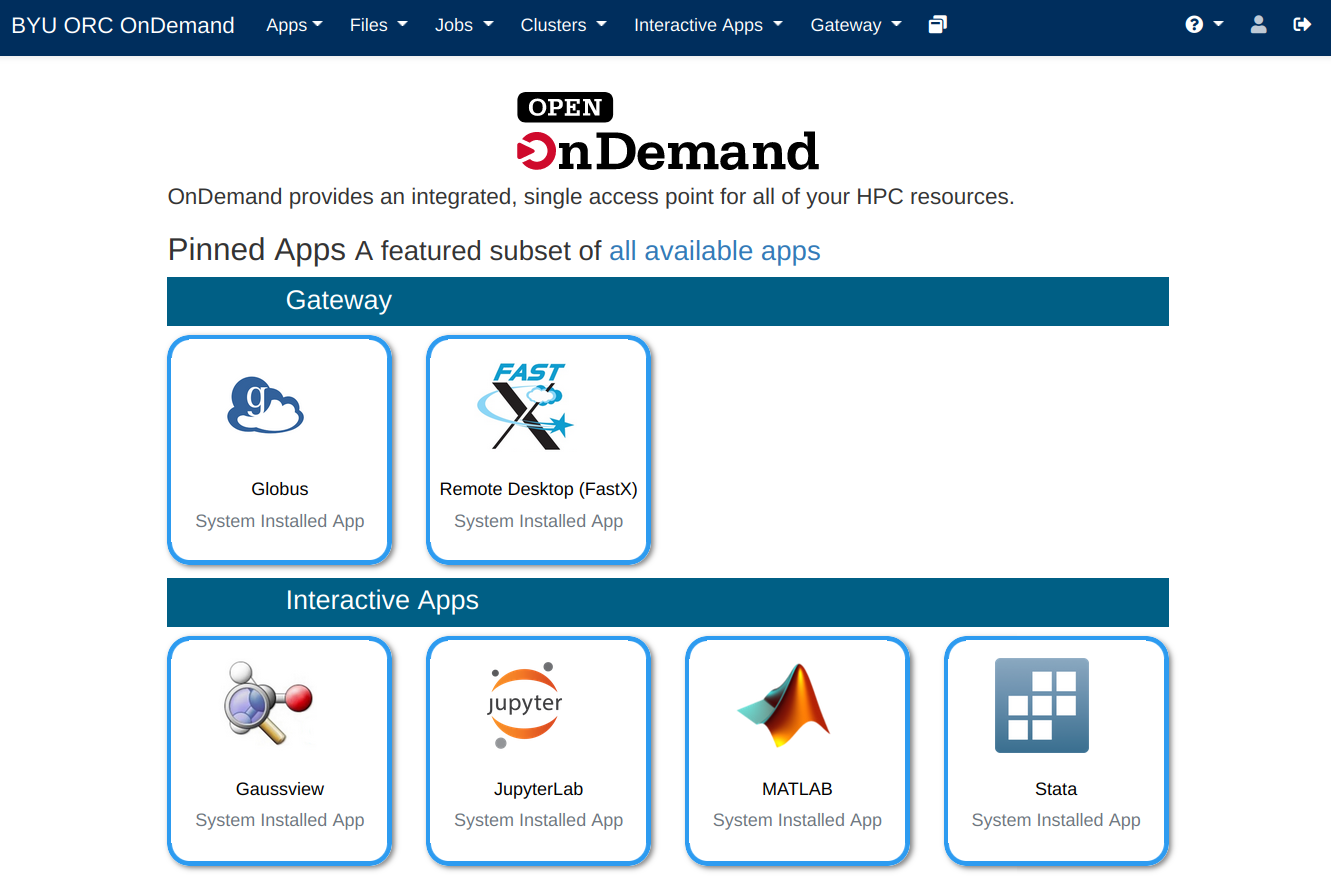 Landing page of Open OnDemand